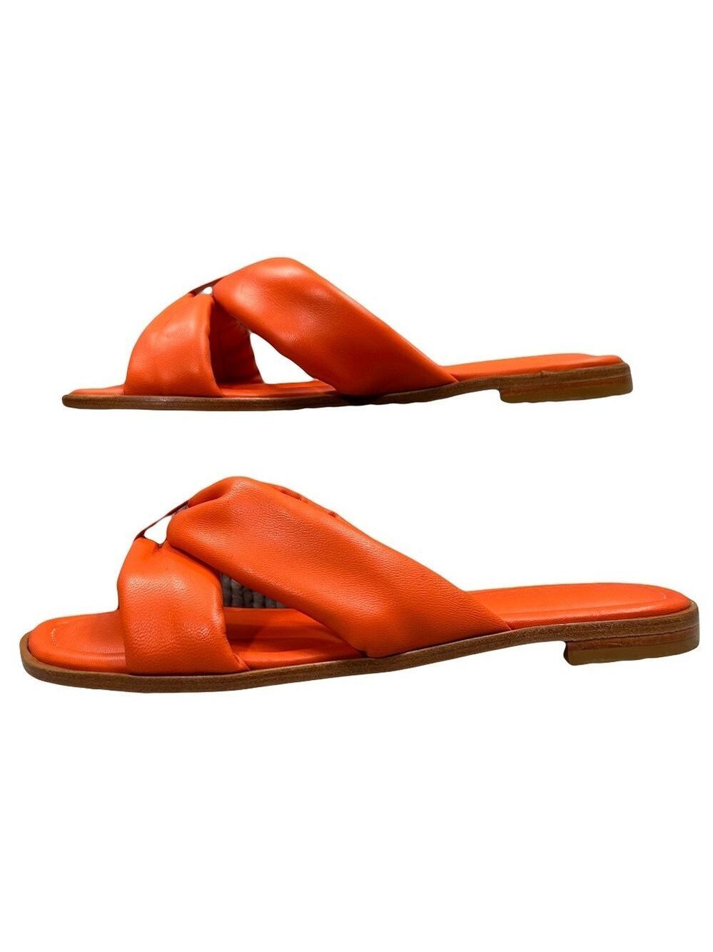Schutz NWOB Fairy Orange All-Leather Brazil Puffy Slide Flat Sandals Size 6.5